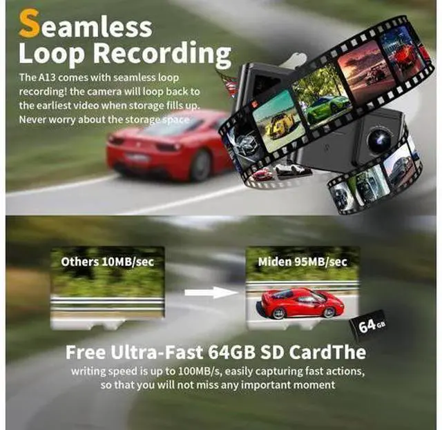 Alt view image 5 of 7 - Dash Cam Front and Rear: 4K Dual Channel Dash Cam - 5GHz WiFi, Dash Camera for Cars with 64GB Card, 2" IPS, App Control, G-Sensor, Loop Recording, 170° Wide Angle, Night Vision, 24H Parking Mode