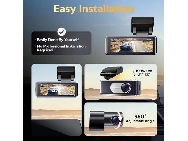 Alt view image 3 of 7 - Dash Cam Front and Rear - 4K HD Dual Dash Camera for Cars, Built-in 5G WiFi GPS, 64GB Card, Dashcam with 3.2" IPS Screen, UHD Night Vision, HDR, App Control, 24H Parking Monitor