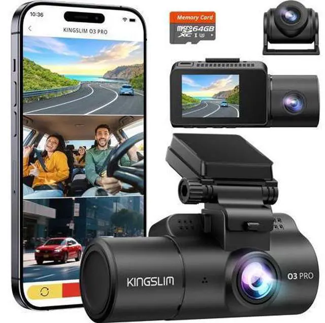 Main image of Dash Cam Front and Rear Inside, 3-Channel 2.5K FHD Dash Camera for Cars with 2" Screen, Wireless Dashcam with 5GHz WiFi, 64GB Card, Car Camera Front and Back, Auto IR Night Vision, HDR, G-Sensor