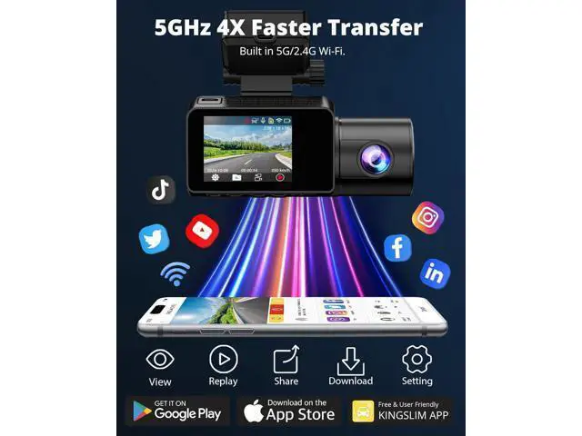 Alt view image 7 of 7 - Dash Cam Front and Rear Inside, 3-Channel 2.5K FHD Dash Camera for Cars with 2" Screen, Wireless Dashcam with 5GHz WiFi, 64GB Card, Car Camera Front and Back, Auto IR Night Vision, HDR, G-Sensor