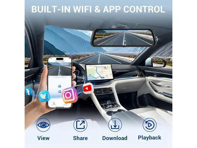 Alt view image 3 of 7 - 4K Rear View Mirror Camera, 10" Mirror Dash Cam Front and Rear with 64GB Card, Full Touch Screen Dash Cam with 1080P Backup Camera for Car with Reverse Assist,WiFi,APP,Night Vision,Parking Monitor