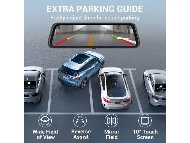 Alt view image 4 of 7 - 4K Rear View Mirror Camera, 10" Mirror Dash Cam Front and Rear with 64GB Card, Full Touch Screen Dash Cam with 1080P Backup Camera for Car with Reverse Assist,WiFi,APP,Night Vision,Parking Monitor
