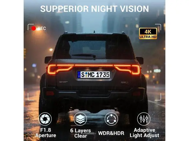 Alt view image 5 of 7 - 4K Rear View Mirror Camera, 10" Mirror Dash Cam Front and Rear with 64GB Card, Full Touch Screen Dash Cam with 1080P Backup Camera for Car with Reverse Assist,WiFi,APP,Night Vision,Parking Monitor