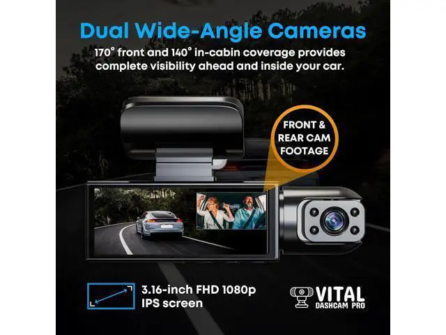 Alt view image 2 of 7 - Vital Dashcam Pro 2026 Dash Cam Front and Rear Camera for Cars Dual Car Camera with Night Vision, G-Sensor 24/7 Parking Surveillance, Loop Recording, Wide Angle Easy Setup Vital Dash Cam Pro 2026 FHD