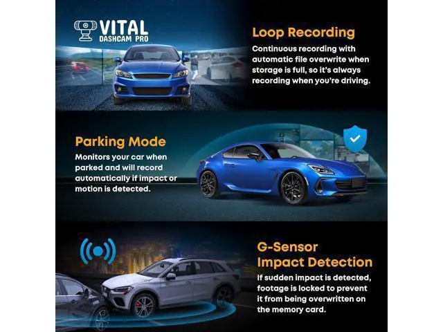 Alt view image 3 of 7 - Vital Dashcam Pro 2026 Dash Cam Front and Rear Camera for Cars Dual Car Camera with Night Vision, G-Sensor 24/7 Parking Surveillance, Loop Recording, Wide Angle Easy Setup Vital Dash Cam Pro 2026 FHD
