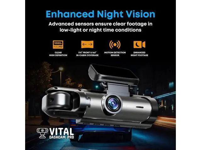 Alt view image 4 of 7 - Vital Dashcam Pro 2026 Dash Cam Front and Rear Camera for Cars Dual Car Camera with Night Vision, G-Sensor 24/7 Parking Surveillance, Loop Recording, Wide Angle Easy Setup Vital Dash Cam Pro 2026 FHD