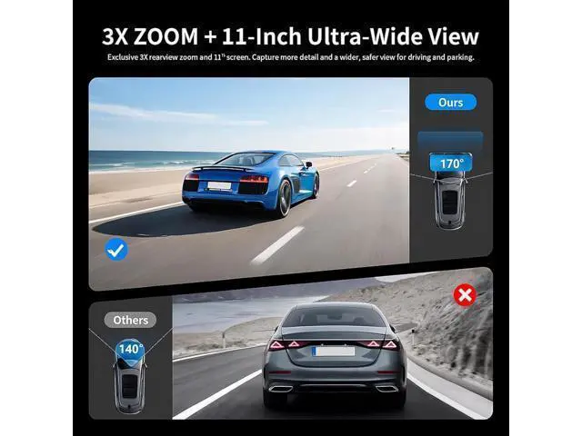Alt view image 4 of 7 - JOMISE G814 11" 4K+2.5K Rear View Mirror Camera No WiFi/Bluetooth, Mirror Dash Cam Front and Rear, Pure Evidence Recorder, Dash Cam for Cars, 3X Zoom, 64GB Card Included
