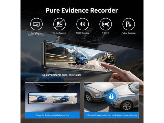 Alt view image 2 of 7 - JOMISE G814 11" 4K+2.5K Rear View Mirror Camera No WiFi/Bluetooth, Mirror Dash Cam Front and Rear, Pure Evidence Recorder, Dash Cam for Cars, 3X Zoom, 64GB Card Included