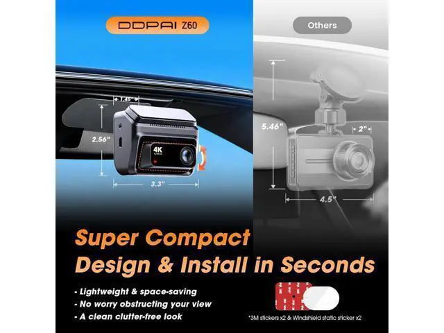 Alt view image 4 of 7 - DDPAI 4K Dash Cam Front and Rear, Built-in 32G eMMC Dual Dash Car Camera,64GB Card Included Dashcam,Night Vision Dash Camera,5GHz WiFi, 7 Days Parking Mode,GPS,3" IPS, ADAS, WDR, Support 512GB,Z60