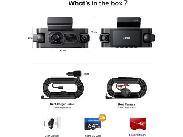 Alt view image 7 of 7 - 4 Channel Dash Cam Front and Rear Inside Left Right, 1080P Dash Camera for Cars,Car Camera with 3" IPS Screen,Night Vision,Included 64GB Card,Support Optional GPS, 24/7 Recording Parking Mode