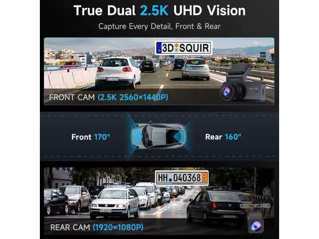 Alt view image 3 of 7 - Dash Cam Front and Rear, 2.5K Dual Dash Camera for Cars, Car Camera with 3.16" IPS Screen, 170° Wide Angle, WDR Night Vision, G-Sensor, 24H Parking Monitor, 32GB Card Included, Support 256 GB Max