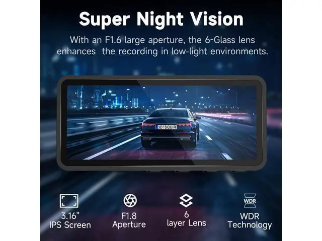 Alt view image 6 of 7 - Dash Cam Front and Rear, 2.5K Dual Dash Camera for Cars, Car Camera with 3.16" IPS Screen, 170° Wide Angle, WDR Night Vision, G-Sensor, 24H Parking Monitor, 32GB Card Included, Support 256 GB Max