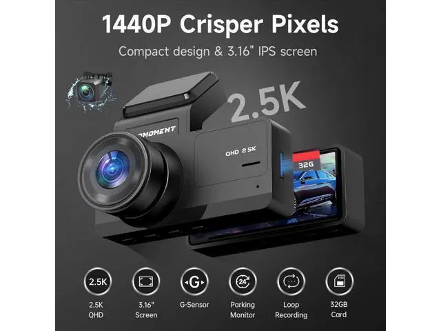Alt view image 2 of 7 - Dash Cam Front and Rear, 2.5K Dual Dash Camera for Cars, Car Camera with 3.16" IPS Screen, 170° Wide Angle, WDR Night Vision, G-Sensor, 24H Parking Monitor, 32GB Card Included, Support 256 GB Max