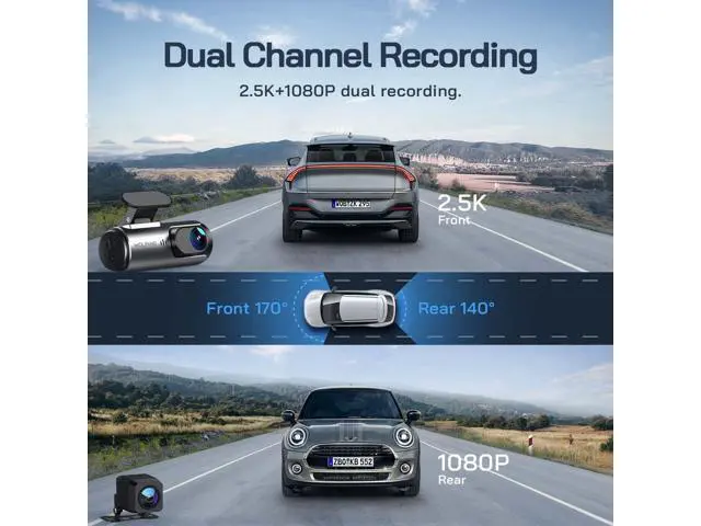 Alt view image 3 of 7 - WOLFANG 4K Dash Cam Front and Rear WiFi Dashcam, Dual Car Camera Dash Cam with Super Night Vision, Loop Recording, G-Sensor, 170 Wide Angle, Parking Guard, with SD Card, APP Control