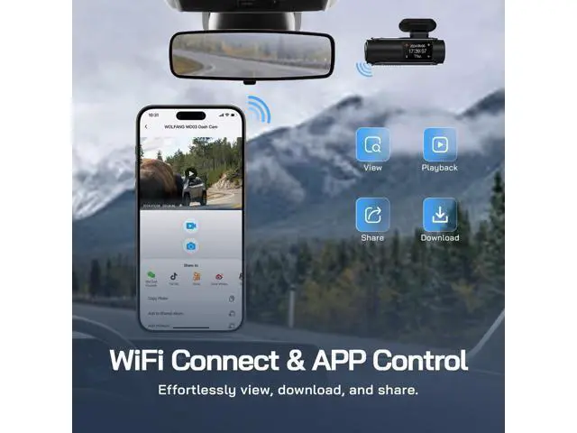 Alt view image 4 of 7 - WOLFANG 4K Dash Cam Front and Rear WiFi Dashcam, Dual Car Camera Dash Cam with Super Night Vision, Loop Recording, G-Sensor, 170 Wide Angle, Parking Guard, with SD Card, APP Control