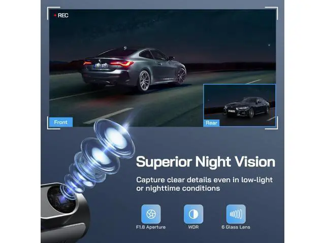 Alt view image 5 of 7 - WOLFANG 4K Dash Cam Front and Rear WiFi Dashcam, Dual Car Camera Dash Cam with Super Night Vision, Loop Recording, G-Sensor, 170 Wide Angle, Parking Guard, with SD Card, APP Control
