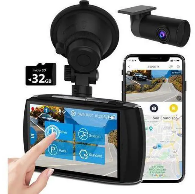 Main image of Z-Edge T4 Dash Cam Front and Rear, 4K Dual Dash cam, 2K+1080P Front and Rear, Touch Screen WiFi Car Camera, WDR, Night Vision, G-Sensor, Loop Recording, 24 Hours Parking Mode, Support 512GB Max