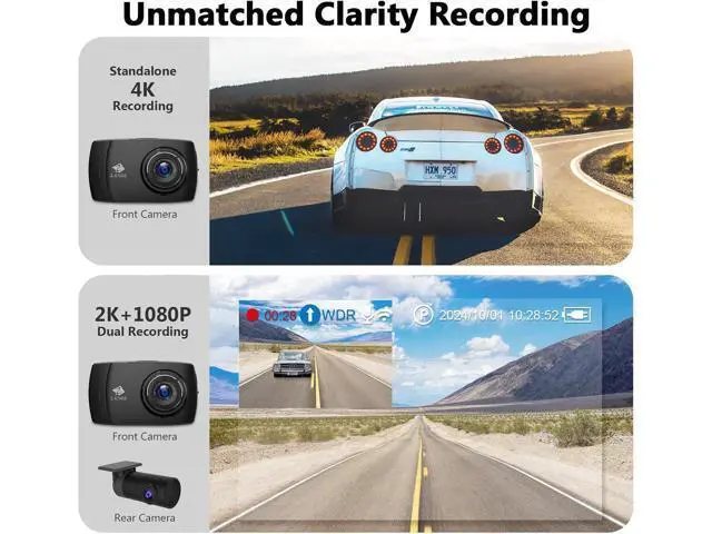 Alt view image 3 of 7 - Z-Edge T4 Dash Cam Front and Rear, 4K Dual Dash cam, 2K+1080P Front and Rear, Touch Screen WiFi Car Camera, WDR, Night Vision, G-Sensor, Loop Recording, 24 Hours Parking Mode, Support 512GB Max