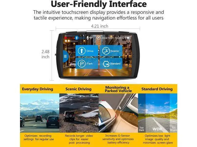 Alt view image 5 of 7 - Z-Edge T4 Dash Cam Front and Rear, 4K Dual Dash cam, 2K+1080P Front and Rear, Touch Screen WiFi Car Camera, WDR, Night Vision, G-Sensor, Loop Recording, 24 Hours Parking Mode, Support 512GB Max