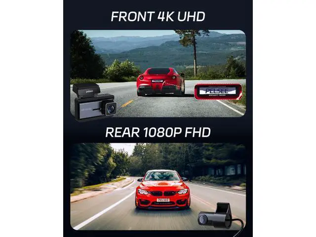Alt view image 2 of 7 - Pelsee P3 4K Dash Cam Front and Rear, 64GB SD Card, 4K+1080P Dual Dash Camera for Cars with Wi-Fi, GPS, ADAS, BSD, LCA, 3 IPS Display Car Camera, APP & Voice Control, Night Vision, 24H Parking Mode