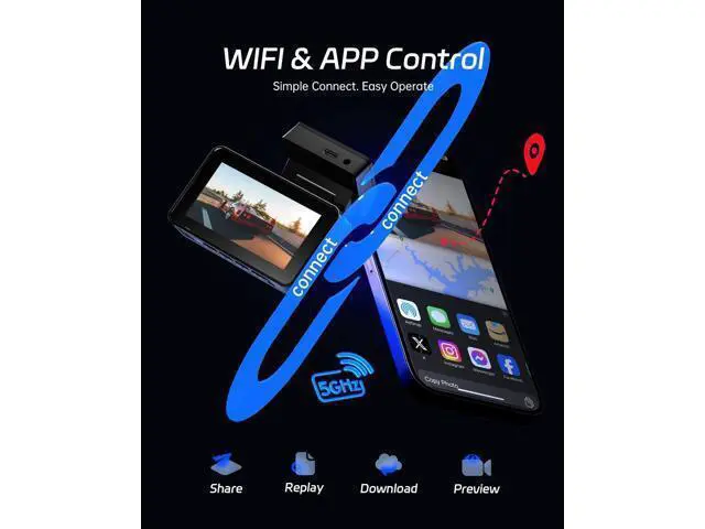 Alt view image 3 of 7 - Pelsee P3 4K Dash Cam Front and Rear, 64GB SD Card, 4K+1080P Dual Dash Camera for Cars with Wi-Fi, GPS, ADAS, BSD, LCA, 3 IPS Display Car Camera, APP & Voice Control, Night Vision, 24H Parking Mode