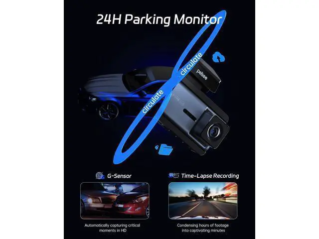 Alt view image 7 of 7 - Pelsee P3 4K Dash Cam Front and Rear, 64GB SD Card, 4K+1080P Dual Dash Camera for Cars with Wi-Fi, GPS, ADAS, BSD, LCA, 3 IPS Display Car Camera, APP & Voice Control, Night Vision, 24H Parking Mode