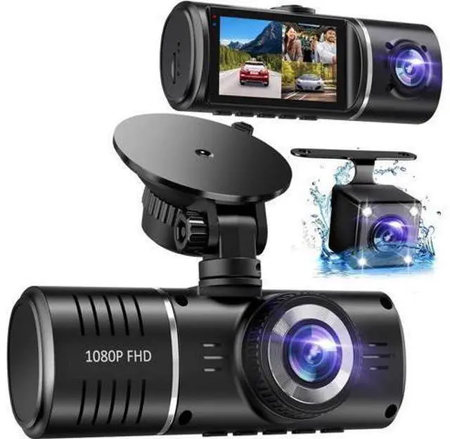 Main image of Dash Cam Front and Rear, 1080P Dash Camera for Cars, 3 Channel Car Camera Front Rear and Inside with 32GB Card, Loop Recording, Night Vision, HDR, 24Hr Parking, G-Sensor