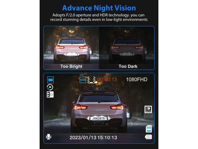 Alt view image 7 of 7 - Dash Cam Front and Rear, 1080P Dash Camera for Cars, 3 Channel Car Camera Front Rear and Inside with 32GB Card, Loop Recording, Night Vision, HDR, 24Hr Parking, G-Sensor