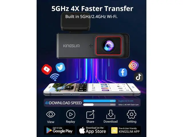 Alt view image 5 of 7 - Kingslim 4K Dash Cam Front and Rear, Front 4K Rear 1080P Dual Dash Camera for Cars, Mini Dashcam with 64GB Card, APP Control, Night Vision, G-Sensor, Loop Recording, Parking Mode