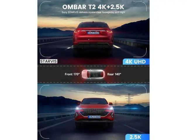 Alt view image 2 of 7 - OMBAR Dash Cam Front and Rear, 4K/2.5K Ultra HD Dash Camera for Cars, Included 64GB Card, Built-in 5G Wi-Fi & GPS, 3.16 IPS Screen, Night Vision, 170°Wide Angle, HDR, 24H Parking Mode(T2)