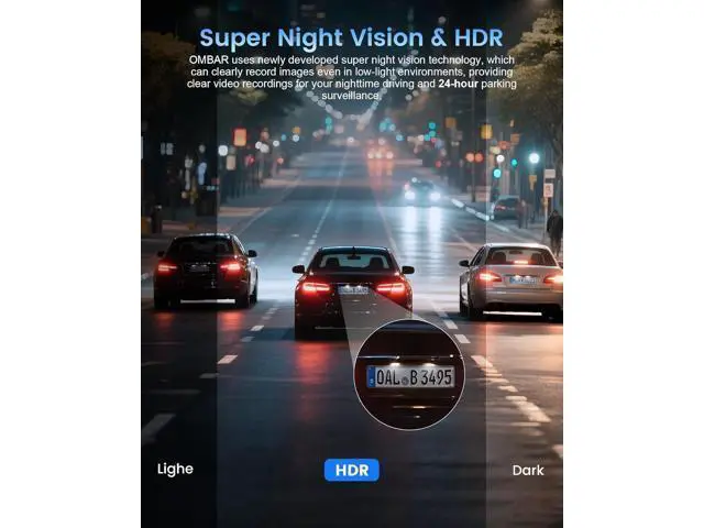 Alt view image 3 of 7 - OMBAR Dash Cam Front and Rear, 4K/2.5K Ultra HD Dash Camera for Cars, Included 64GB Card, Built-in 5G Wi-Fi & GPS, 3.16 IPS Screen, Night Vision, 170°Wide Angle, HDR, 24H Parking Mode(T2)