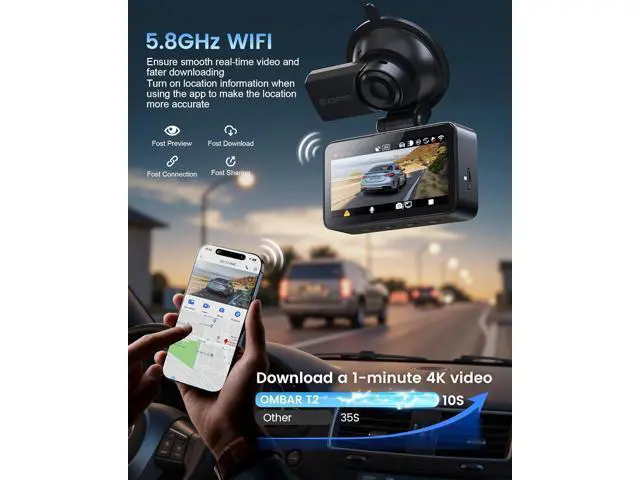 Alt view image 4 of 7 - OMBAR Dash Cam Front and Rear, 4K/2.5K Ultra HD Dash Camera for Cars, Included 64GB Card, Built-in 5G Wi-Fi & GPS, 3.16 IPS Screen, Night Vision, 170°Wide Angle, HDR, 24H Parking Mode(T2)