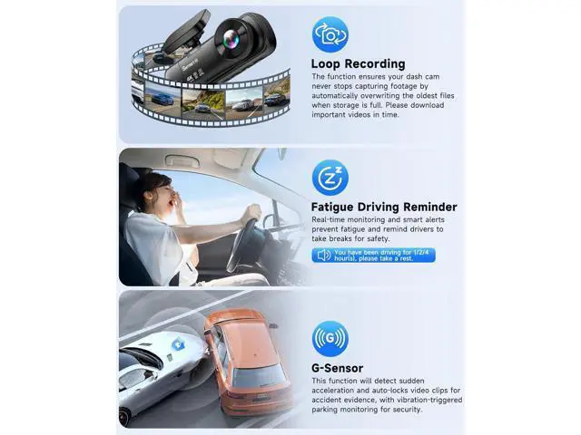 Alt view image 7 of 7 - SARMERT 4K 3 Channel Dash Cam, Dash Cam Front and Rear C3, Free 64GB Card, 4K+1080P+1080P Dashcam, G-Sensor, WDR, APP, 5G WiFi, Night Vision, 24H Parking Monitor