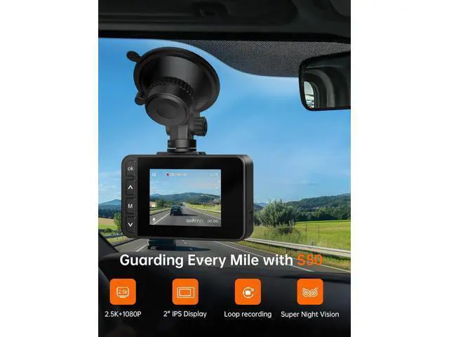 Alt view image 2 of 7 - Dash Cam Front and Rear, 2.5K+1080P Dual Dash Camera for Cars, 2 Display Mini Car Camera, G-Sensor Dashcam, Night Vision, 24H Parking Mode, Loop Recording, 170°Wide Angle, 32GB Card Included