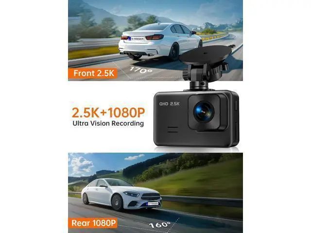Alt view image 4 of 7 - Dash Cam Front and Rear, 2.5K+1080P Dual Dash Camera for Cars, 2 Display Mini Car Camera, G-Sensor Dashcam, Night Vision, 24H Parking Mode, Loop Recording, 170°Wide Angle, 32GB Card Included