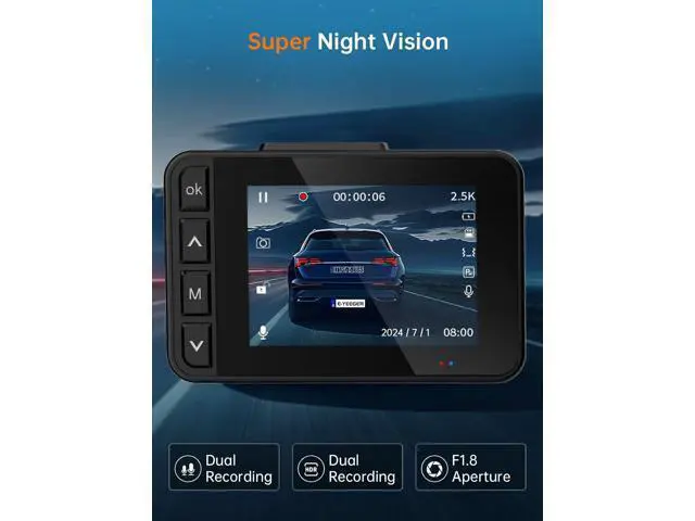Alt view image 5 of 7 - Dash Cam Front and Rear, 2.5K+1080P Dual Dash Camera for Cars, 2 Display Mini Car Camera, G-Sensor Dashcam, Night Vision, 24H Parking Mode, Loop Recording, 170°Wide Angle, 32GB Card Included
