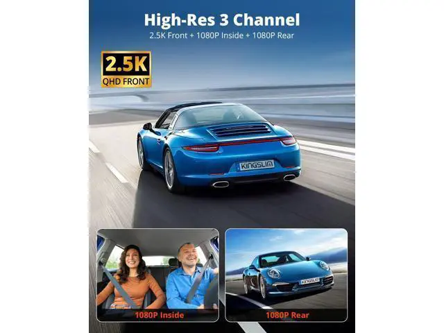 Alt view image 2 of 7 - Kingslim 3 Channel 5G WiFi Dash Cam with 64GB Card, 2.5K/1080P Front and Rear Inside Dashcam, 2.5K/1080P/1080P Three Way Dash Camera for Cars Auto IR Night Vision, Loop Recording, APP Control(O3PRO)