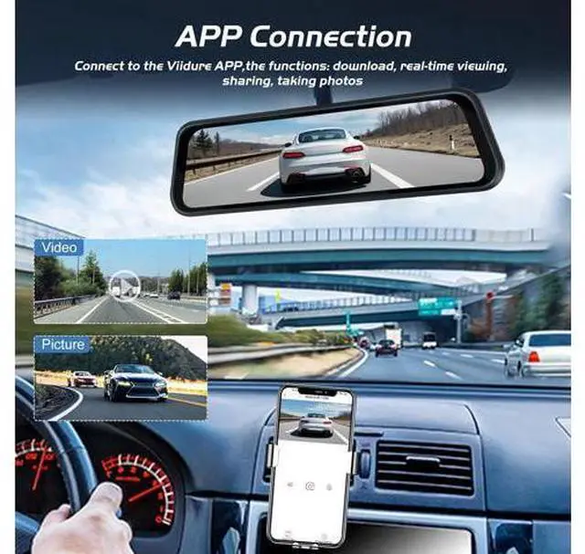 Alt view image 4 of 7 - 9.66 Inch Rear View Mirror Camera - 4K Mirror Dash Cam Front and Rear with 1080P Rear Camera - Full Touch Screen Mirror Camera for Car with WiFi&APP Control Parking Monitor Night Vision + 64GB Card