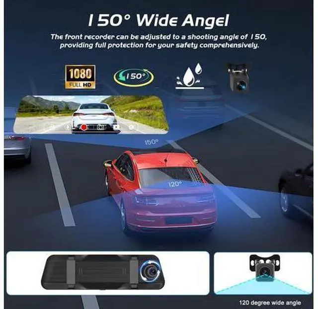 Alt view image 7 of 7 - 9.66 Inch Rear View Mirror Camera - 4K Mirror Dash Cam Front and Rear with 1080P Rear Camera - Full Touch Screen Mirror Camera for Car with WiFi&APP Control Parking Monitor Night Vision + 64GB Card