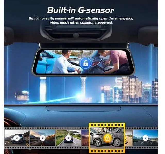 Alt view image 6 of 7 - 9.66 Inch Rear View Mirror Camera - 4K Mirror Dash Cam Front and Rear with 1080P Rear Camera - Full Touch Screen Mirror Camera for Car with WiFi&APP Control Parking Monitor Night Vision + 64GB Card