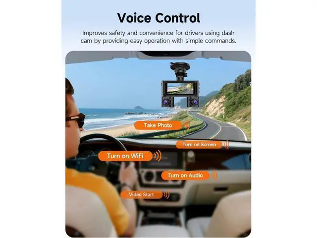 Alt view image 7 of 7 - 360° Dash Cam Front and Rear Inside, 4 Channel Dash Camera for Cars FHD 1080Px4, Built-in Wi-Fi, 3.16 IPS Screen, WDR Night Vision, Voice Control, Included 64GB Card, 24H Parking Mode