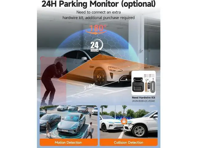 Alt view image 6 of 7 - 360° Dash Cam Front and Rear Inside, 4 Channel Dash Camera for Cars FHD 1080Px4, Built-in Wi-Fi, 3.16 IPS Screen, WDR Night Vision, Voice Control, Included 64GB Card, 24H Parking Mode