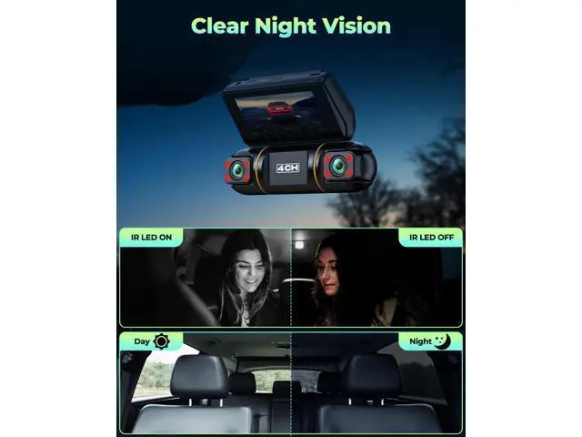 Alt view image 4 of 6 - LAMTTO 4 Channel Dash Cam 360 View, 1080P Front and Rear Inside Left Right, Dash Camera for Cars with Hardwire Kit for 24h Security Parking Monitor, IR Night Vision Dashcam,128GB Card Included