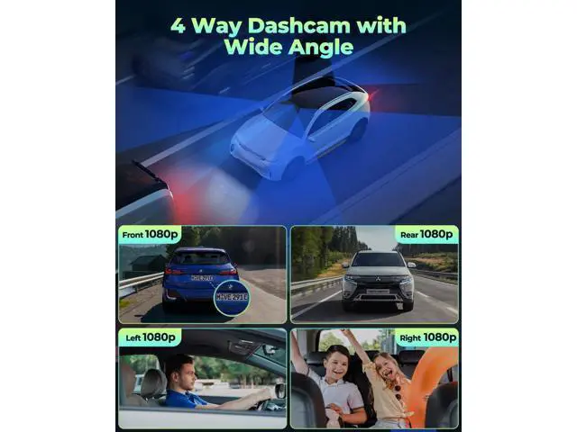 Alt view image 2 of 6 - LAMTTO 4 Channel Dash Cam 360 View, 1080P Front and Rear Inside Left Right, Dash Camera for Cars with Hardwire Kit for 24h Security Parking Monitor, IR Night Vision Dashcam,128GB Card Included