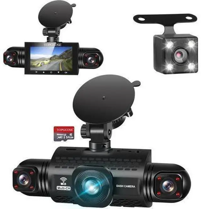 Main image of 4 Channel Dash Cam 360° View, TOPGOOSE 2K Front and Rear Inside, Left Right Dash Camera for Cars, 8 IR Lamps Night Vision, 5G WiFi & APP Control, G-Sensor, Parking Mode, with a Free 64GB SD Card