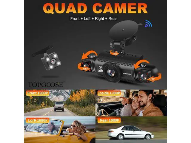 Alt view image 3 of 7 - 4 Channel Dash Cam 360° View, TOPGOOSE 2K Front and Rear Inside, Left Right Dash Camera for Cars, 8 IR Lamps Night Vision, 5G WiFi & APP Control, G-Sensor, Parking Mode, with a Free 64GB SD Card