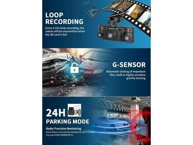 Alt view image 5 of 7 - Dash Cam Front and Rear, 360 Dgree View 4 Channel Dash Camera for Cars 2K FHD, Mini Dashcam Built-in WiFi, Car Camera Free 64GB Card, Voice Control, Night Vision,WDR,24/7 Parking Mode, V30-4CH