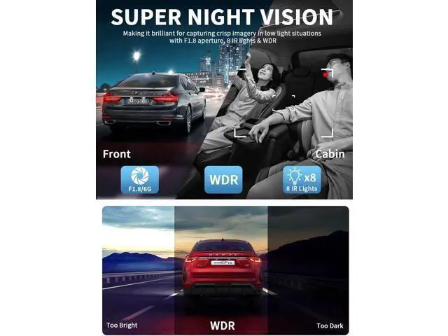 Alt view image 6 of 7 - Dash Cam Front and Rear, 360 Dgree View 4 Channel Dash Camera for Cars 2K FHD, Mini Dashcam Built-in WiFi, Car Camera Free 64GB Card, Voice Control, Night Vision,WDR,24/7 Parking Mode, V30-4CH