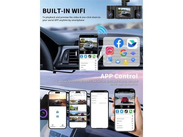 Alt view image 7 of 7 - Dash Cam Front and Rear, 360 Dgree View 4 Channel Dash Camera for Cars 2K FHD, Mini Dashcam Built-in WiFi, Car Camera Free 64GB Card, Voice Control, Night Vision,WDR,24/7 Parking Mode, V30-4CH