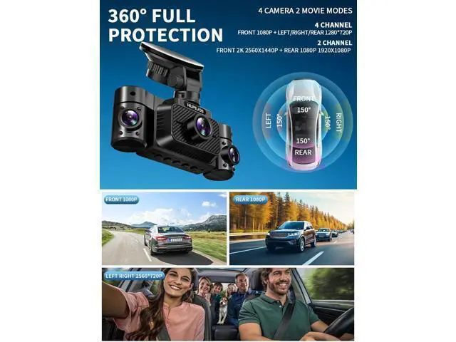 Alt view image 4 of 7 - Dash Cam Front and Rear, 360 Dgree View 4 Channel Dash Camera for Cars 2K FHD, Mini Dashcam Built-in WiFi, Car Camera Free 64GB Card, Voice Control, Night Vision,WDR,24/7 Parking Mode, V30-4CH